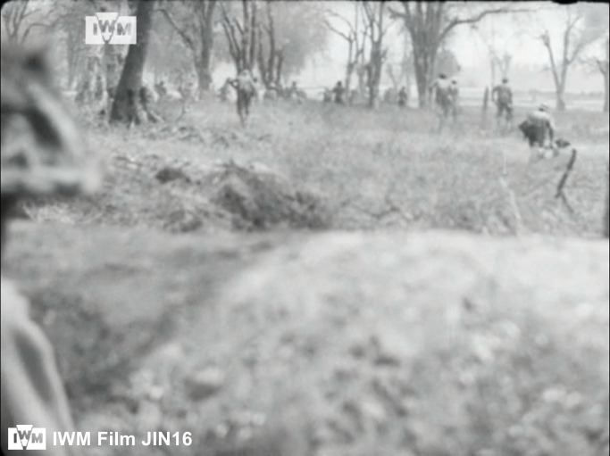 Infantry of the 8th/12th F.F. Regiment move up to attack Fort Dufferin, 10th March 1945