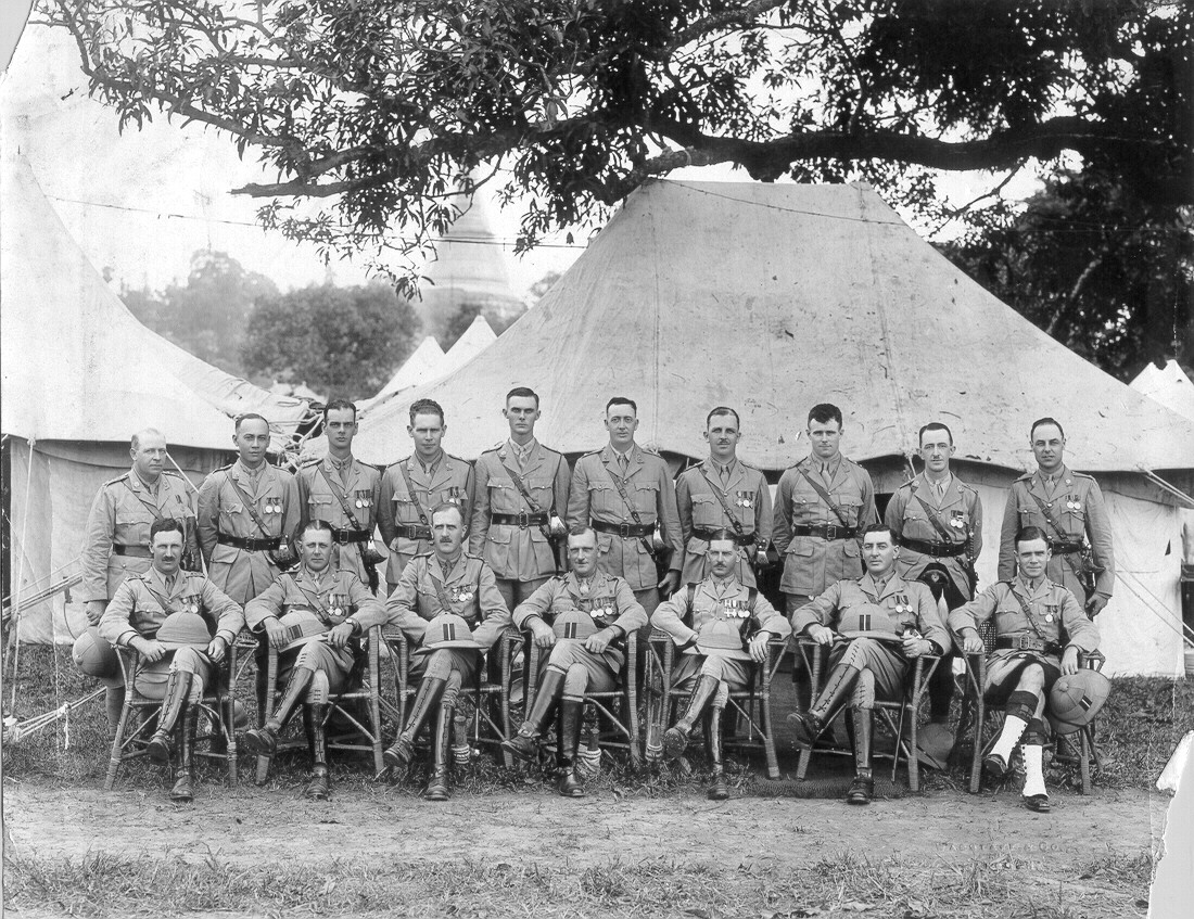 Officers of the Rangoon Battalion, B.A.F. at camp, ca. 1939